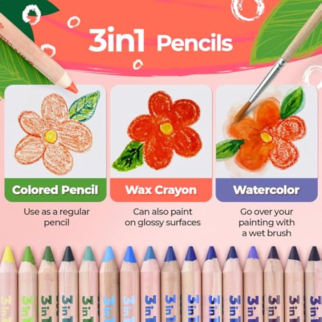 Colozoo Gecko 3-in-1 Kids' Pencil Set | 48 Watercolor Pencils & Book