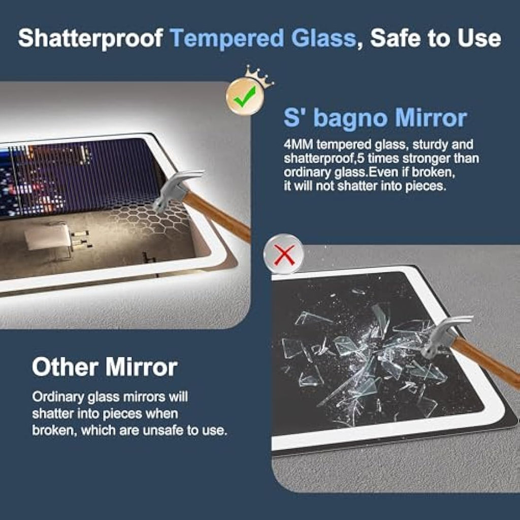 S'bagno LED Bathroom Mirror | 1000x700mm Dimmable Anti-Fog Tempered Glass