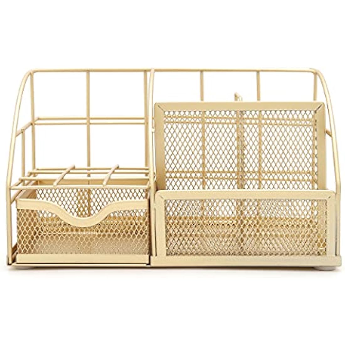 Exerz Mesh Desk Organiser – 7 Compartment Metal Desktop Caddy, Gold