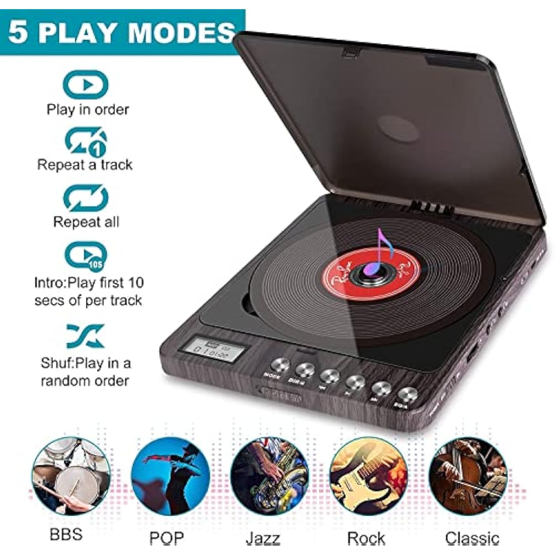 MONODEAL Portable CD Player with Speakers | Rechargeable & Dual Jack