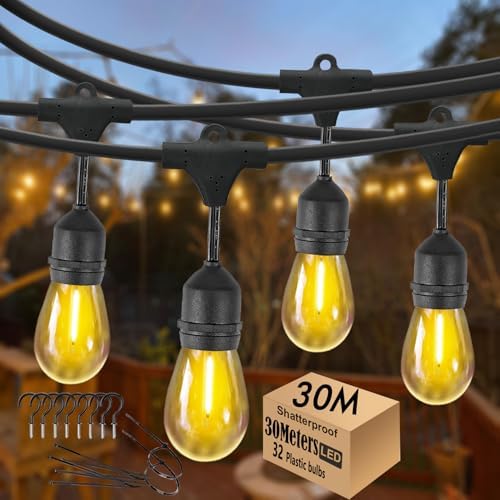 30M Festoon Lights Outdoor - IP65 Waterproof S14 String Lights
