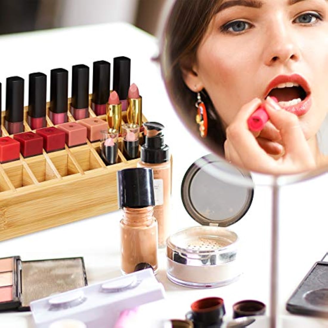 Jolof Store Bamboo Lipstick Organiser - 24 Slot Makeup Storage Rack