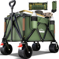 Overmont Heavy Duty Folding Wagon – All-Terrain Beach Trolley, Green