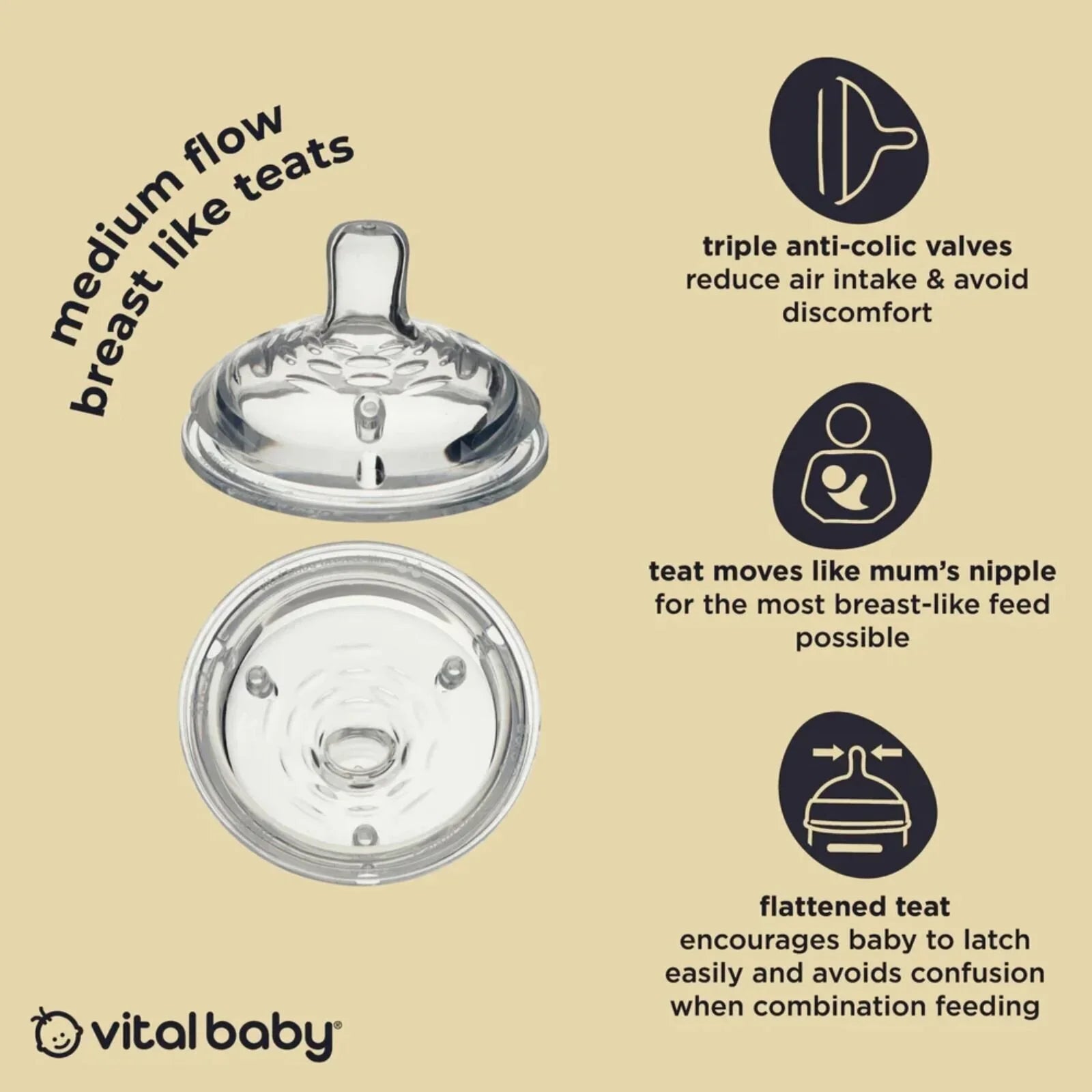Vital Baby Nurture Breast Like Teats Medium Flow Pack of 2