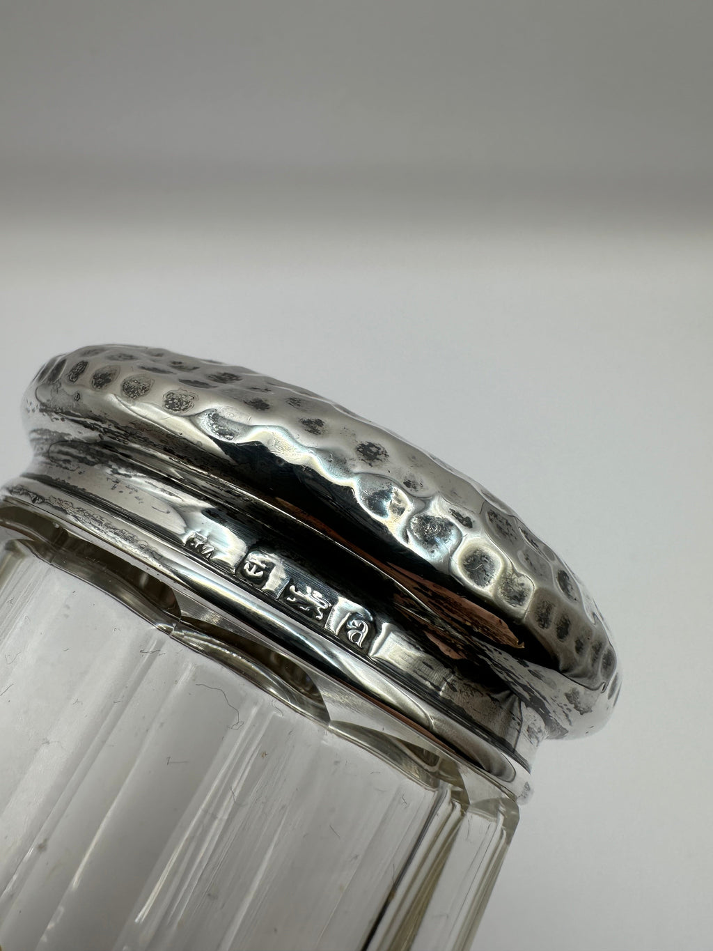 Antique Solid Sterling Silver Topped Cut Glass Pot  / Inscribed With Milly