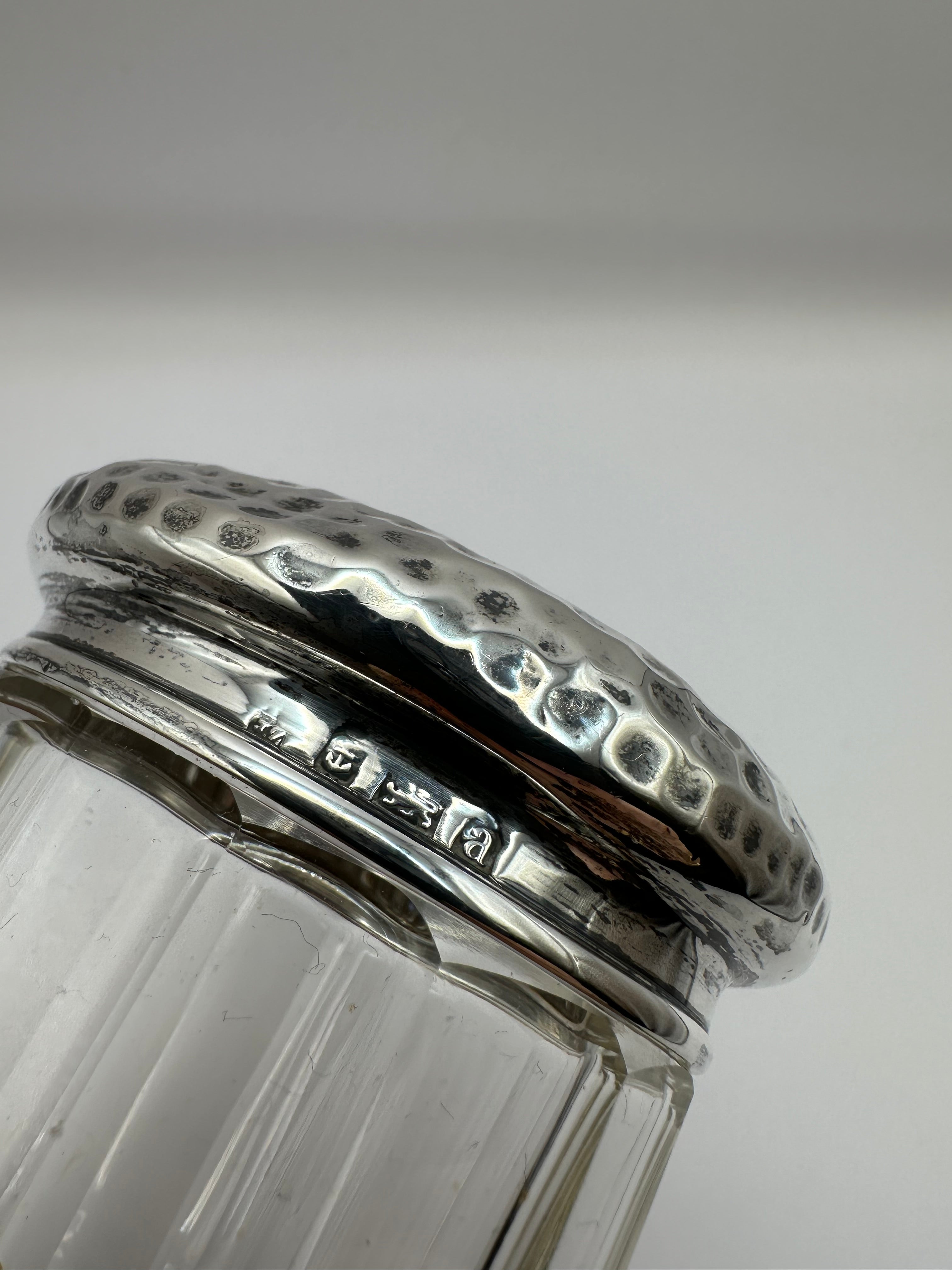Antique Solid Sterling Silver Topped Cut Glass Pot  / Inscribed With Milly