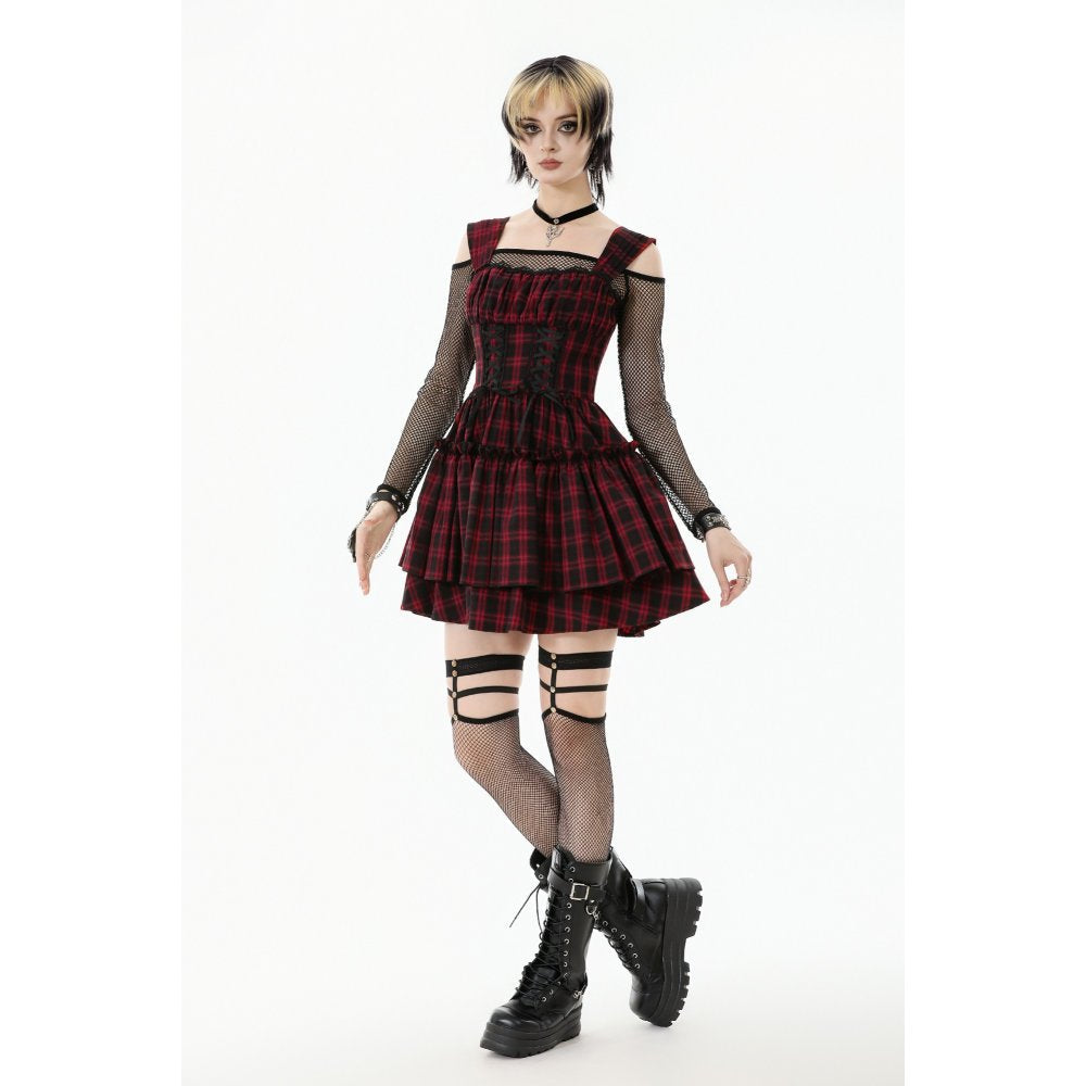 Dark in Love Morrigan Red Tartan Lace-Up Gothic Mini Dress