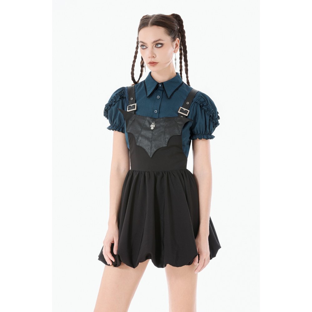 Dark In Love Lilith Bat Harness Gothic Bubble Dress with Faux Leather