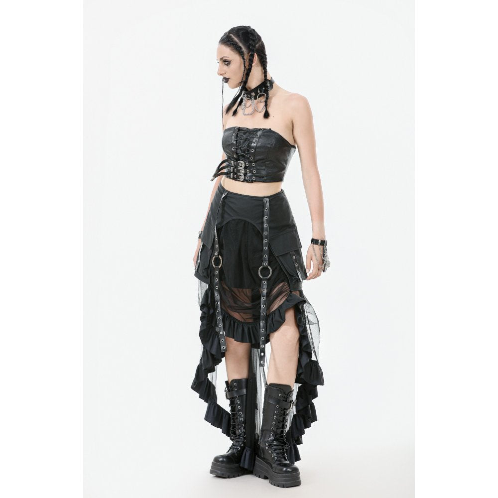 Dark in Love Ravena Faux Leather Corset Top – Black Buckled Goth Style