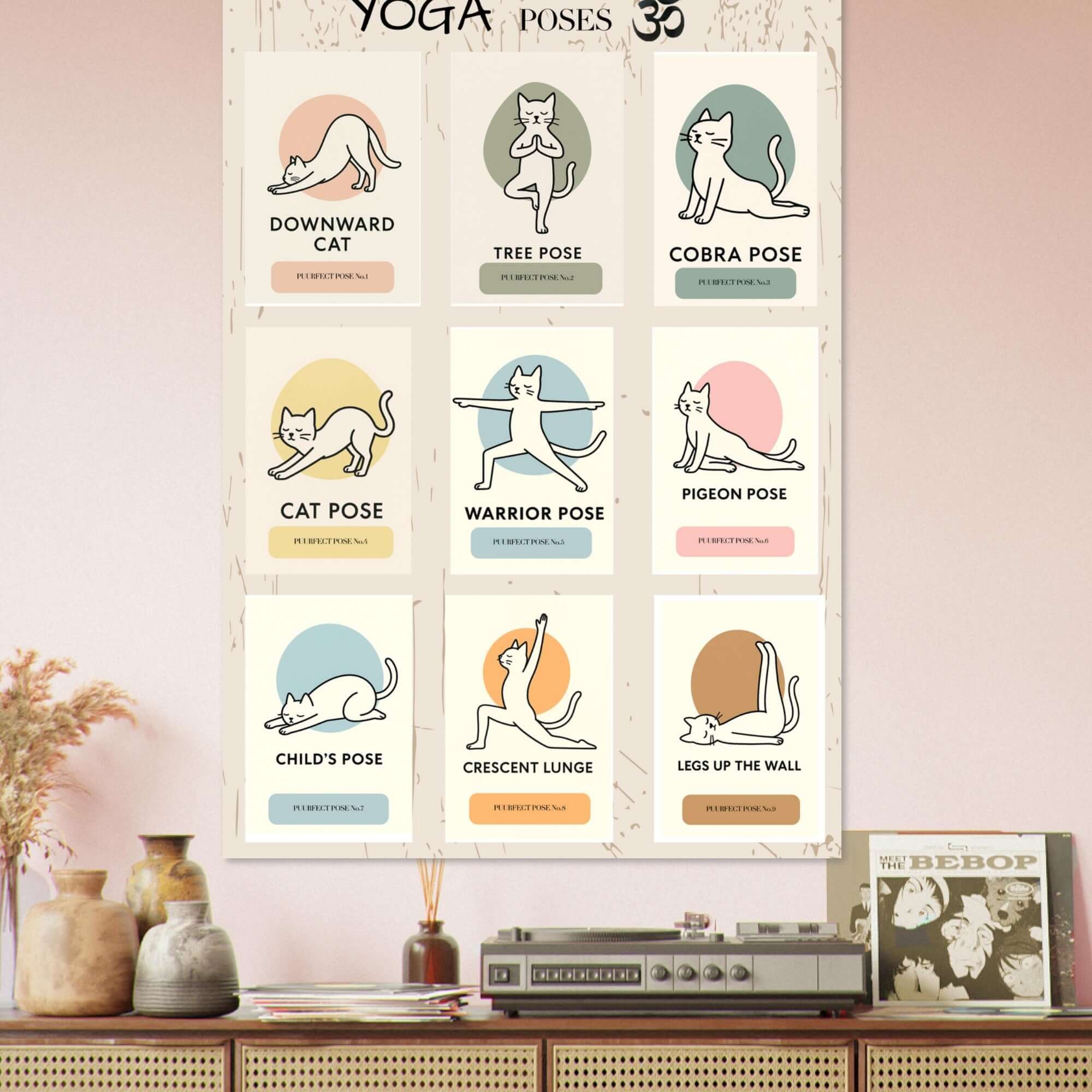 Funny Cat Yoga Wall Art – Cute Feline Yoga Poses Poster, Playful Wellness Decor