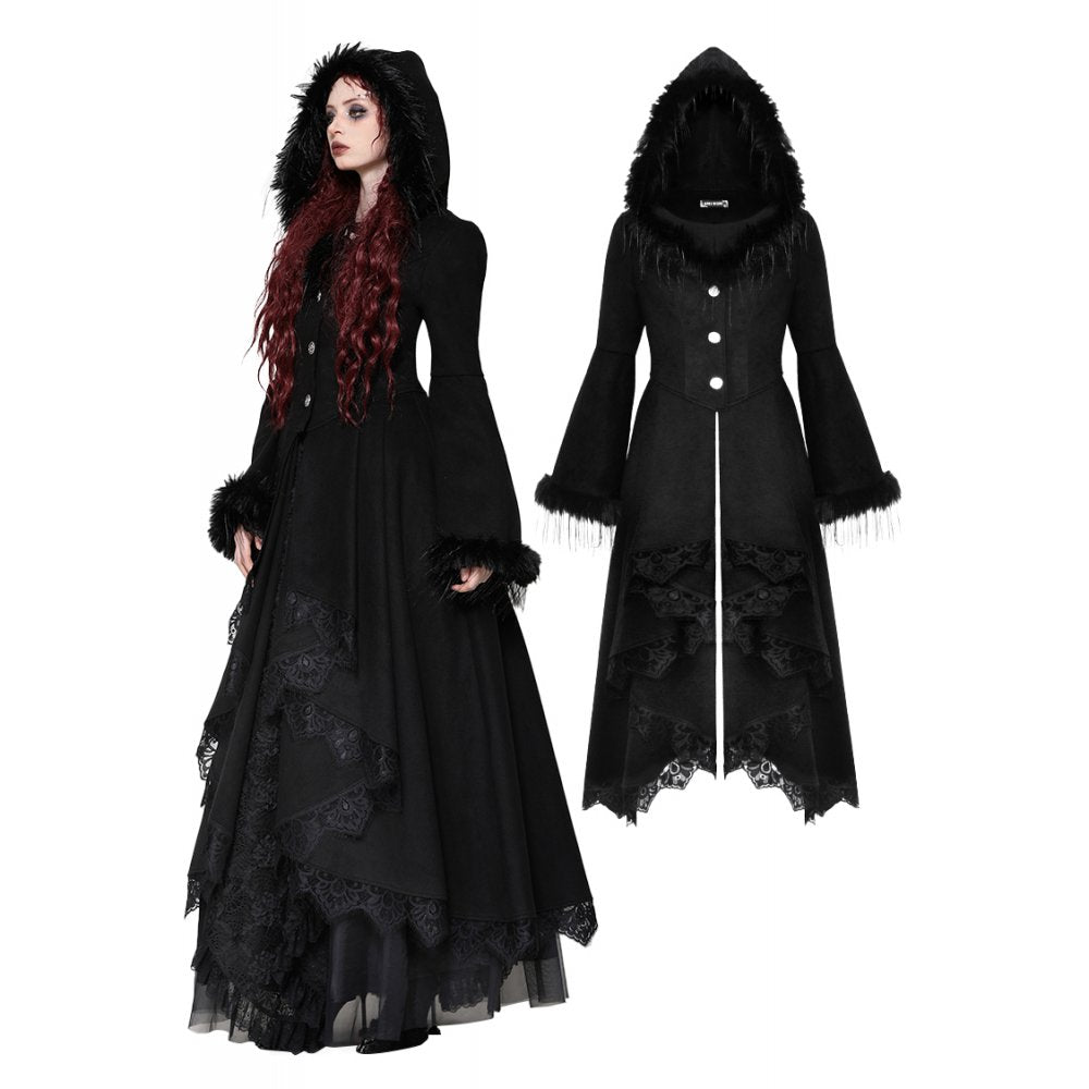 Dark in Love Eira Hooded Coat – Faux Fur and Lace Trim Winter Jacket