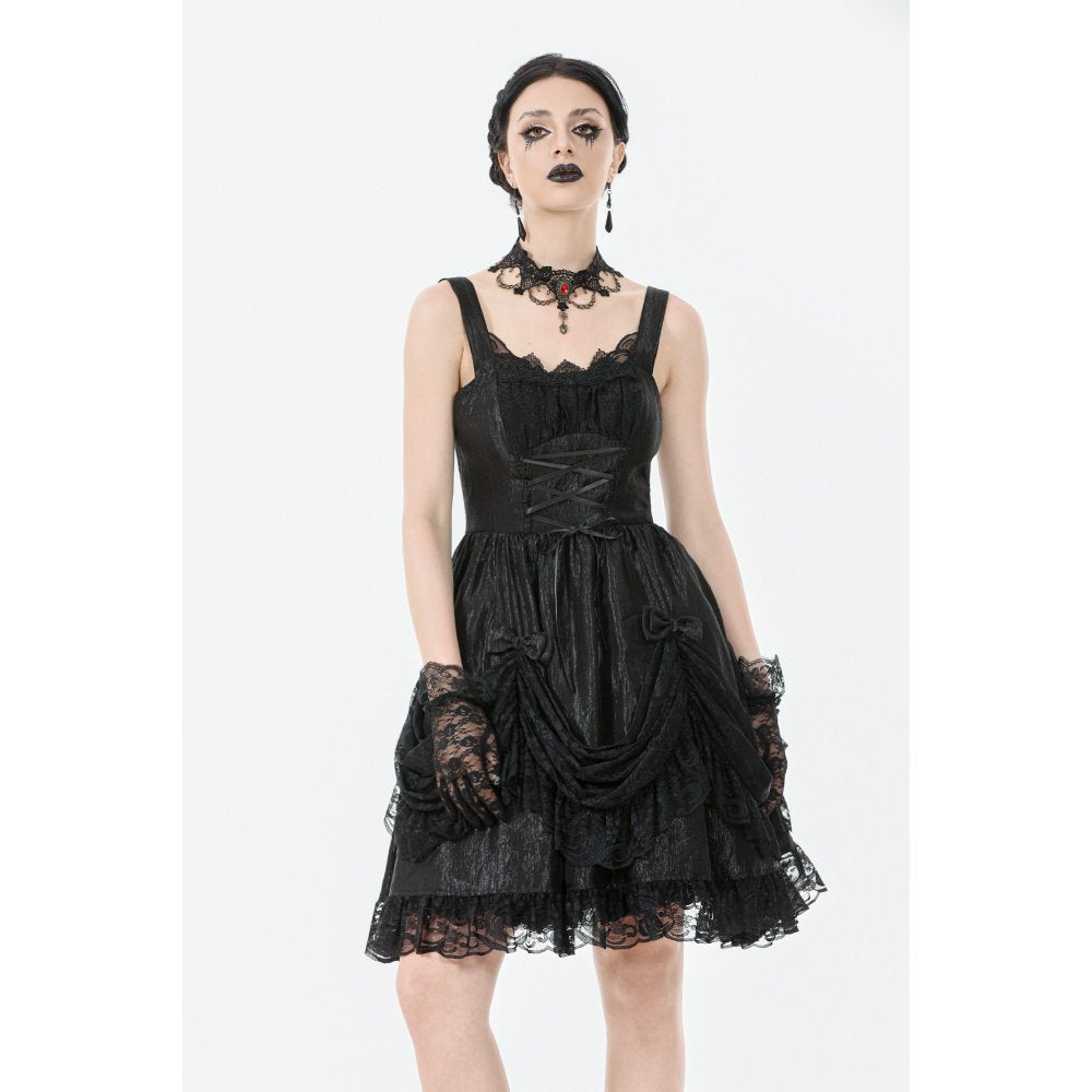 Dark in Love Shadow Lament Black Ruched Lace Gothic Lolita Dress