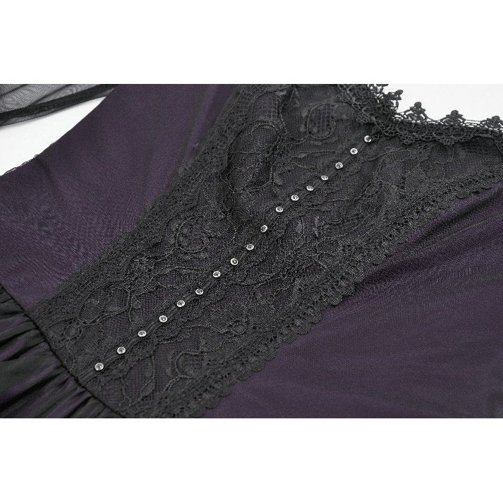 Dark in Love Lilith Gothic Maxi Dress – Black & Plum Bell Sleeve
