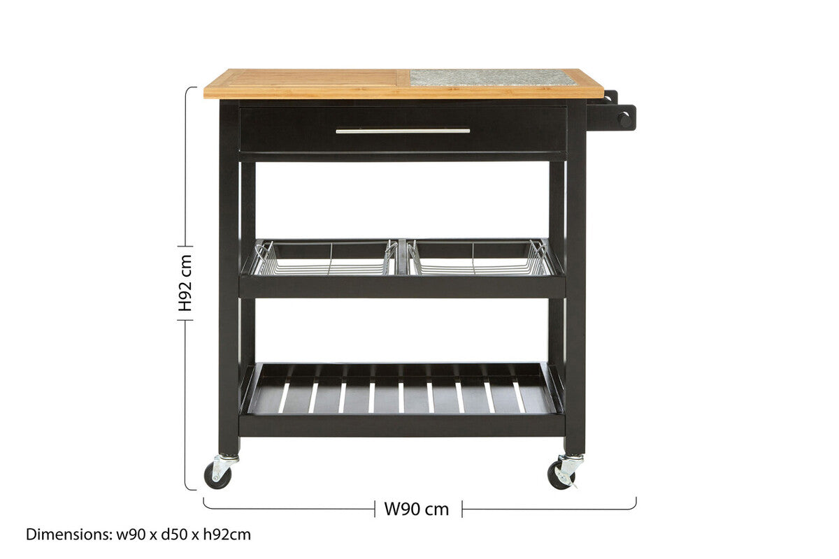 Orsina Harlow Glenn Wide Kitchen Trolley with Granite Top – Rolling Cart