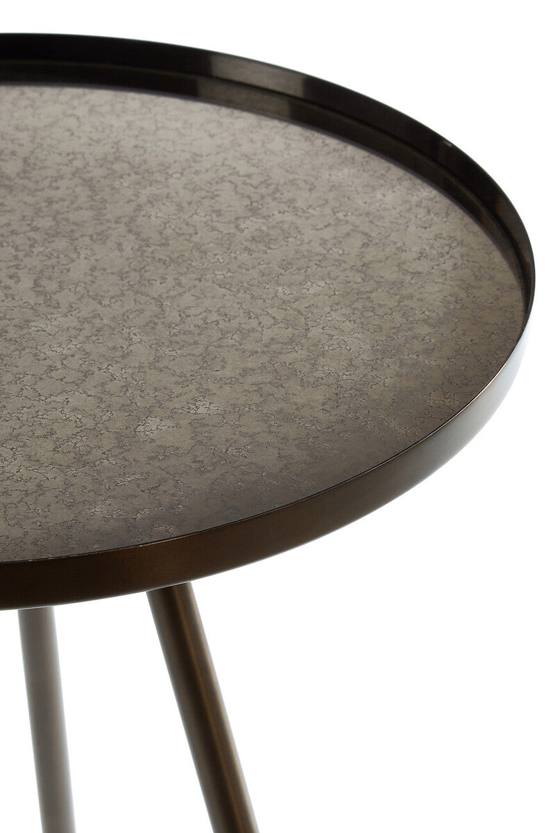 Orsina Corra Round Side Table – Black Iron with Antique Glass Top