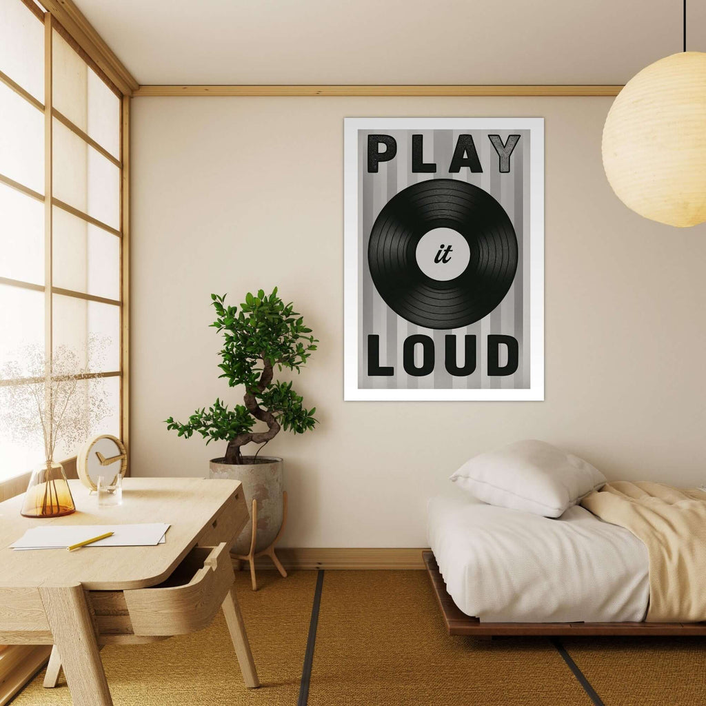 Play It Loud Vinyl Record Wall Art – Retro Music Poster for Studio & Home Decor