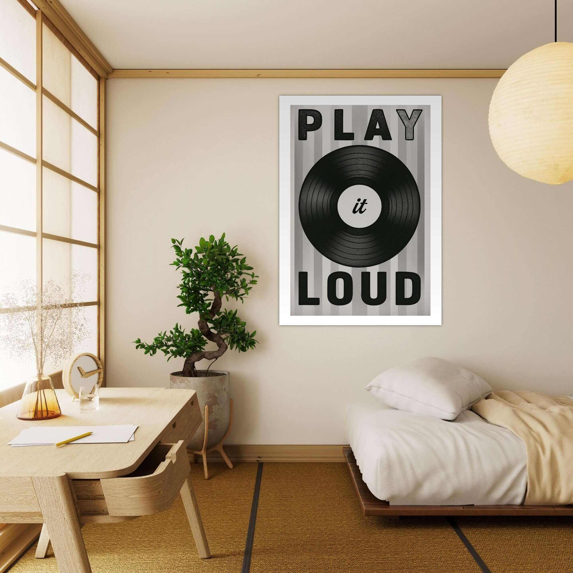 Play It Loud Vinyl Record Wall Art – Retro Music Poster for Studio & Home Decor