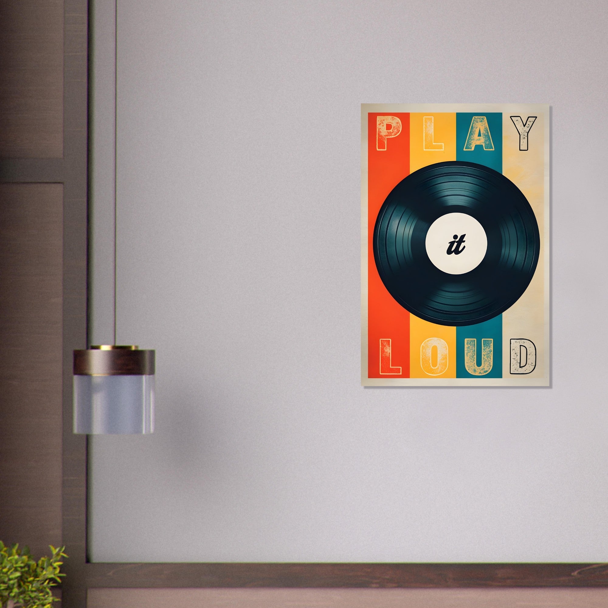 Retro Vinyl Record Wall Art Poster – ‘Play It Loud’ Music Decor