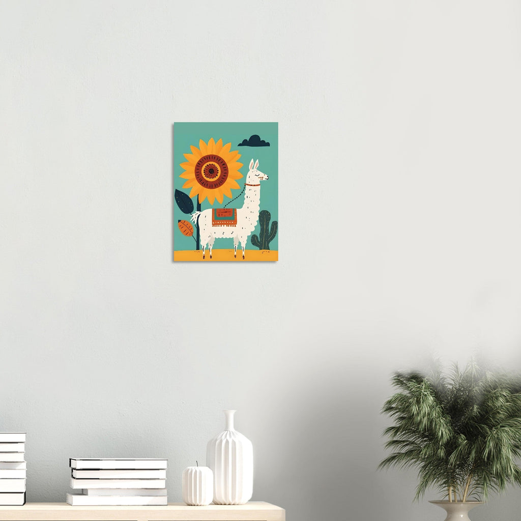 Whimsical Llama Folk Art Poster - Boho Wall Decor - Modern Mid-Century Colors
