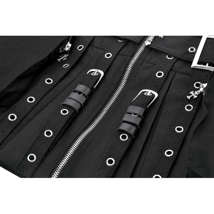 Dark in Love Metal Tactical Punk Mini Skirt with Buckle Straps - Black