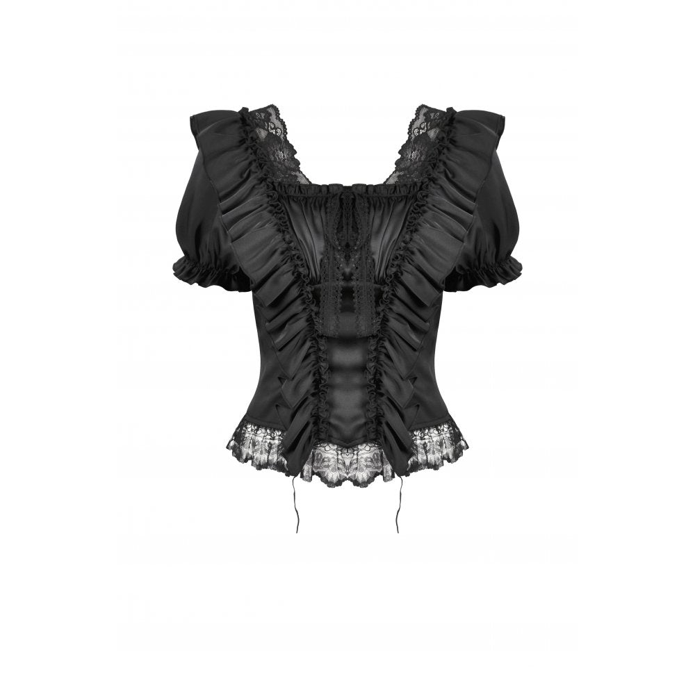 Dark in Love Seraphina Black Ruched Puff Sleeve Corset Top