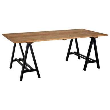 Orsina Hampstead Pine Wood and Iron Dining Table – Rustic 6-Seater