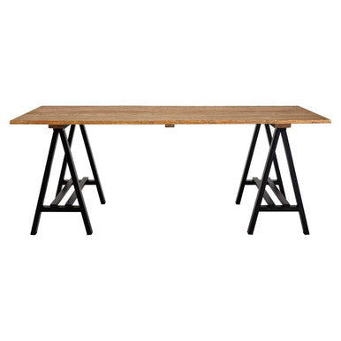 Orsina Hampstead Pine Wood and Iron Dining Table – Rustic 6-Seater