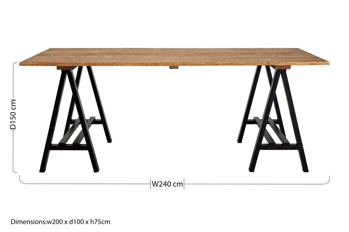Orsina Hampstead Pine Wood and Iron Dining Table – Rustic 6-Seater