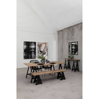 Orsina Hampstead Pine Wood and Iron Dining Table – Rustic 6-Seater