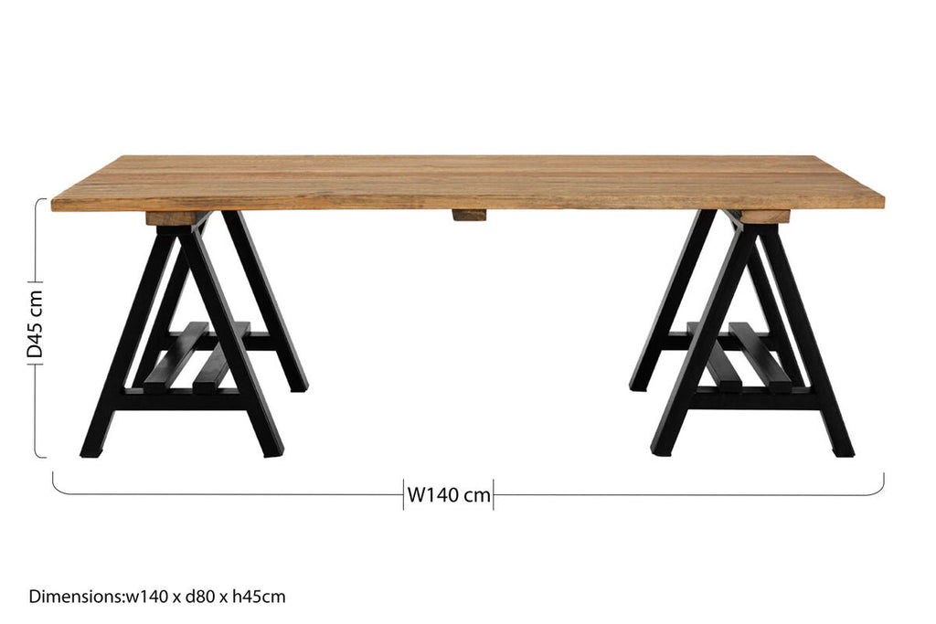 Orsina Hampstead Pine Wood and Iron Coffee Table – Industrial Rectangular