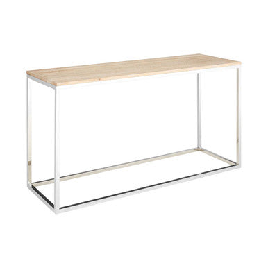 Orsina Hampstead Oak Wood Console Table | Slim Stainless Steel Frame
