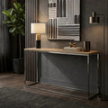 Orsina Hampstead Oak Wood Console Table | Slim Stainless Steel Frame