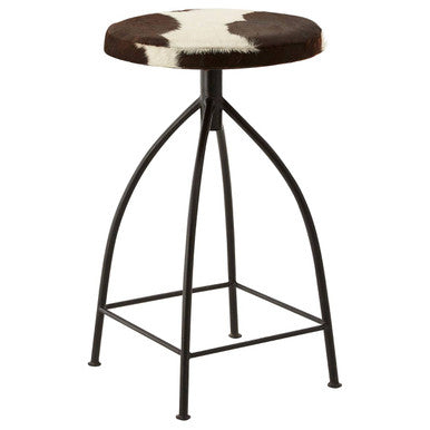 Orsina Boho Cowhide Bar Stool | Brown and White Genuine Leather