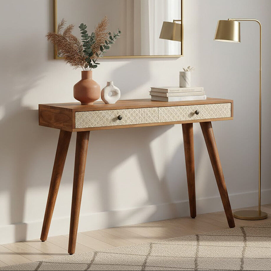 Orsina Boho Acacia Wood Console Table – 2 Drawer Entryway Table