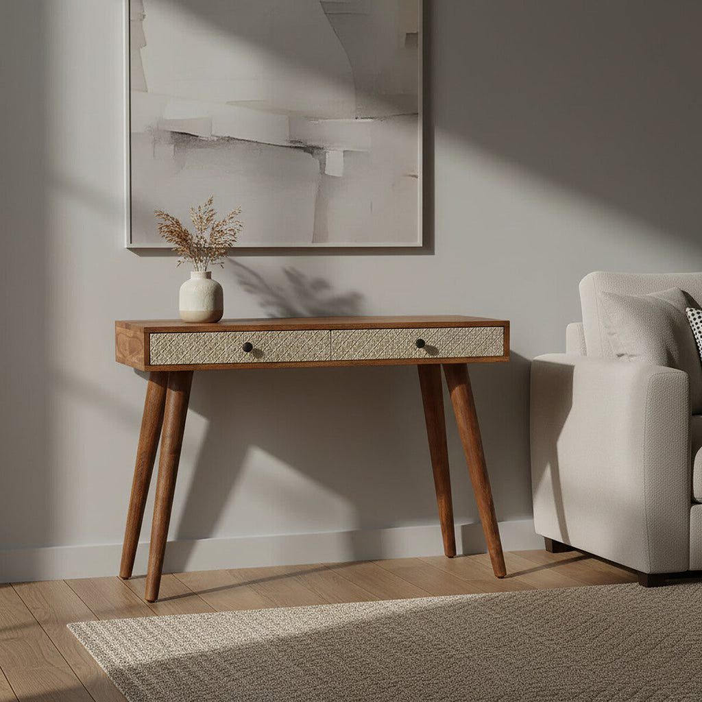 Orsina Boho Acacia Wood Console Table – 2 Drawer Entryway Table