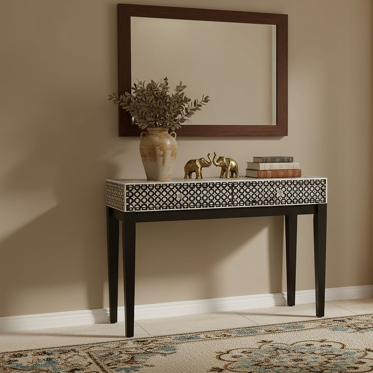 Orsina Mother of Pearl Console Table – Boho Inlaid Entryway Storage