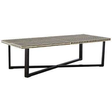 Orsina Boho Black and White Bone Inlay Coffee Table – Metal Base