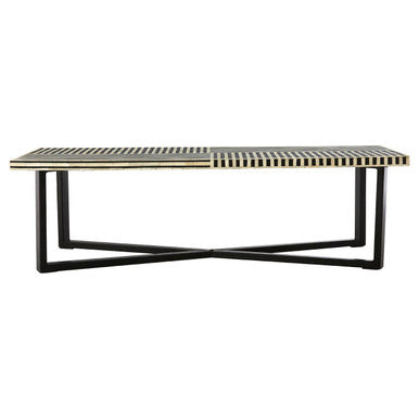 Orsina Boho Black and White Bone Inlay Coffee Table – Metal Base