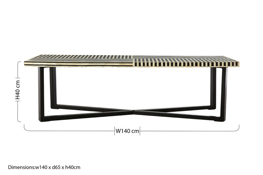 Orsina Boho Black and White Bone Inlay Coffee Table – Metal Base