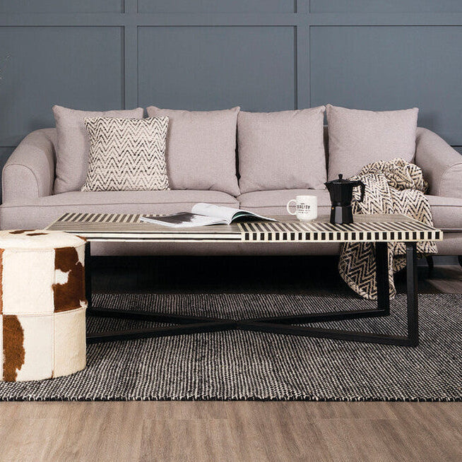 Orsina Boho Black and White Bone Inlay Coffee Table – Metal Base