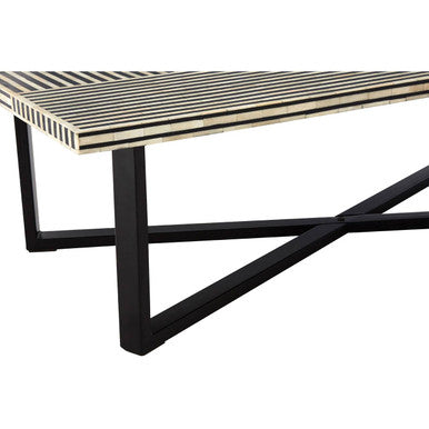 Orsina Boho Black and White Bone Inlay Coffee Table – Metal Base