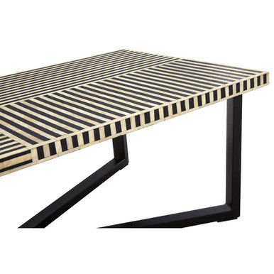 Orsina Boho Black and White Bone Inlay Coffee Table – Metal Base