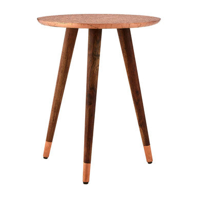 Orsina Copper Side Table – Carved Metal Top & Sheesham Wood Legs