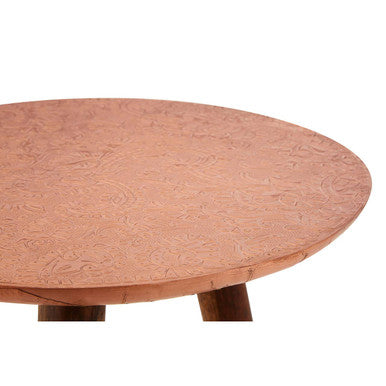 Orsina Copper Side Table – Carved Metal Top & Sheesham Wood Legs