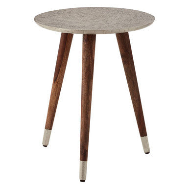 Orsina Boho White Carved Metal Top Round Side Table | Acacia Wood