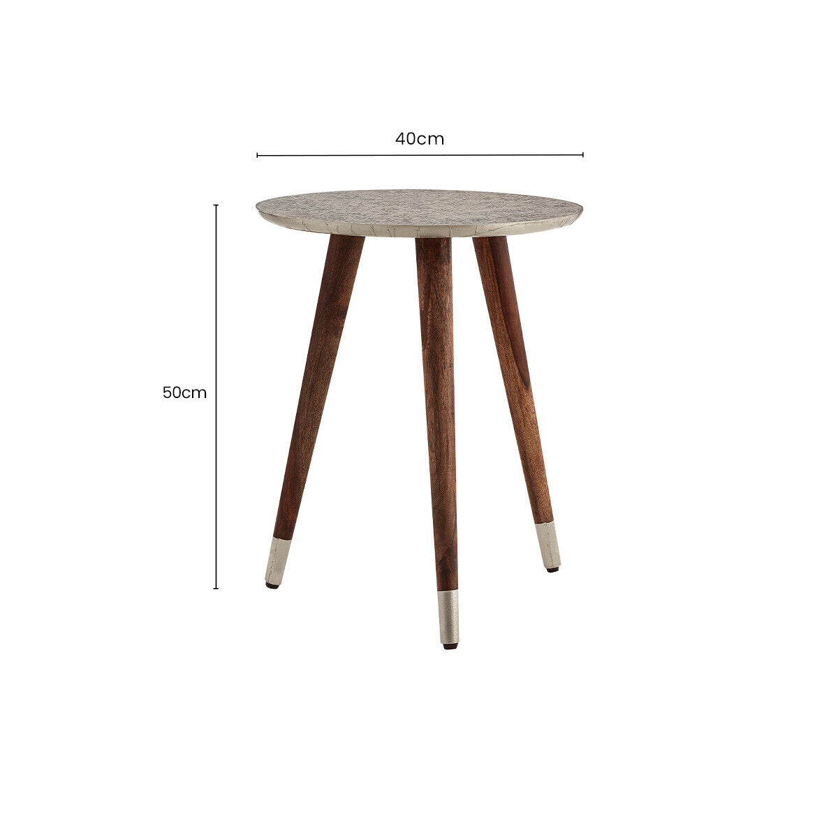 Orsina Boho White Carved Metal Top Round Side Table | Acacia Wood