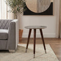 Orsina Boho White Carved Metal Top Round Side Table | Acacia Wood