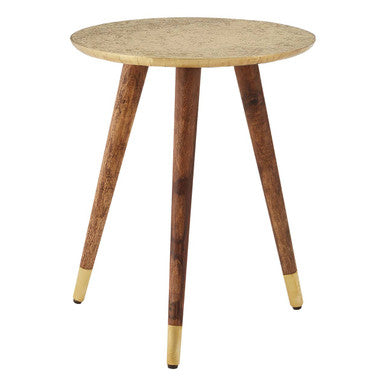 Orsina Boho Gold Carved Metal Side Table | Handcrafted Accent Table