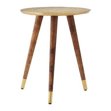 Orsina Boho Gold Carved Metal Side Table | Handcrafted Accent Table