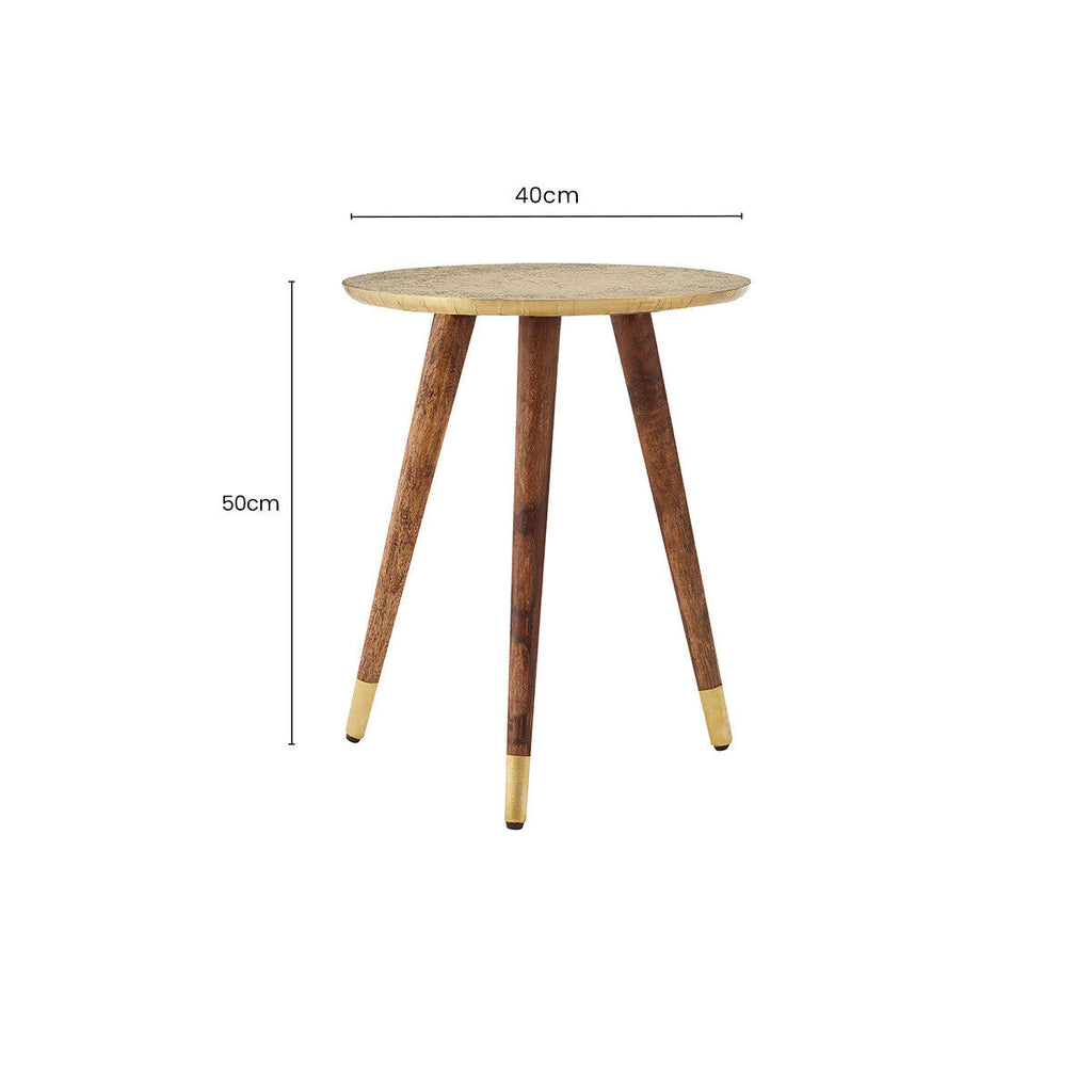 Orsina Boho Gold Carved Metal Side Table | Handcrafted Accent Table